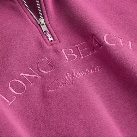 H&M Oversized Long Beach Spellout Half Zip Stand Up Collar Dropped Shoulder NWT - Picture 2 of 16